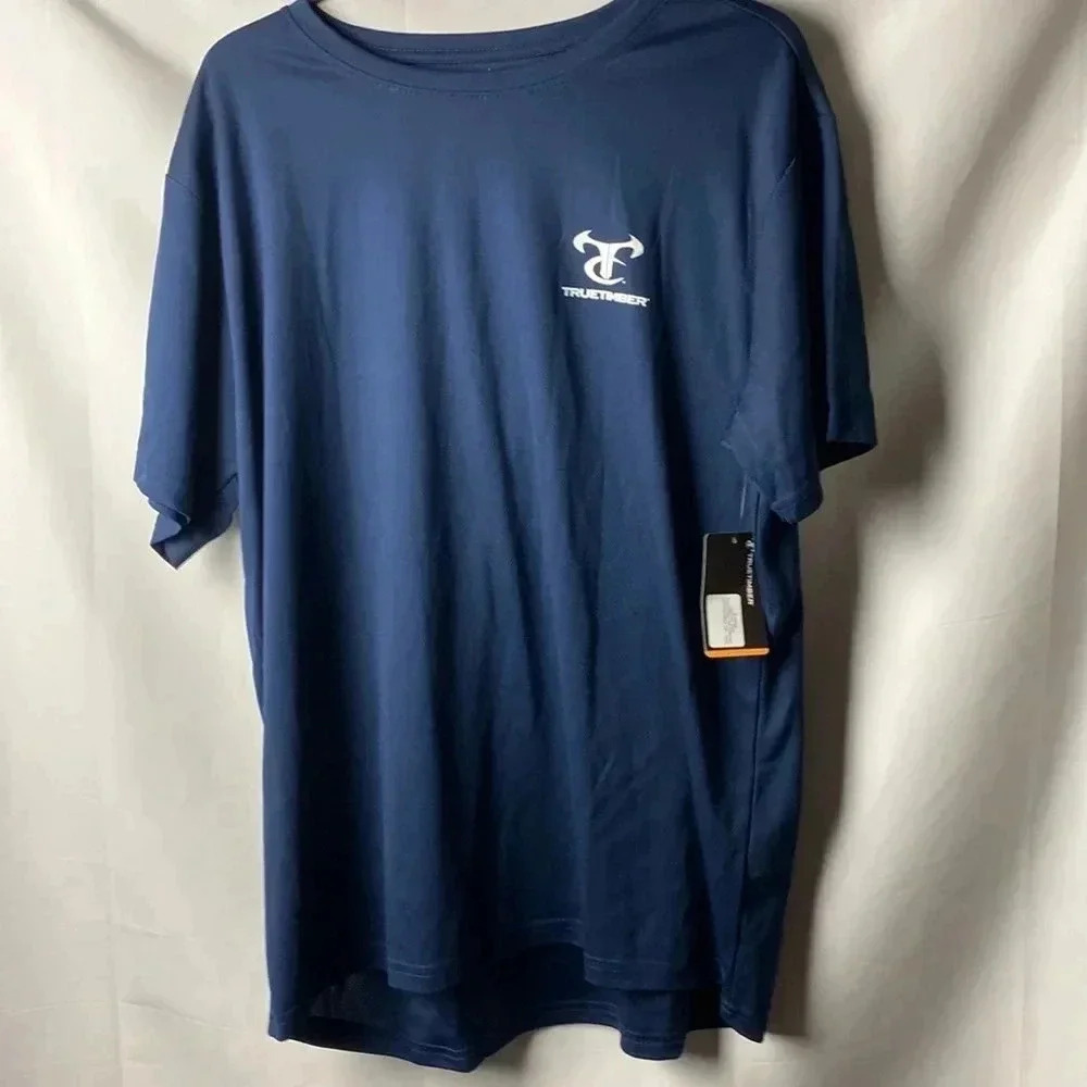 TRUETIMBER MENS SIZE XL NAVY DRI FIT T-SHIRT. SAYS “ I AM‎ AN AMERICAN”